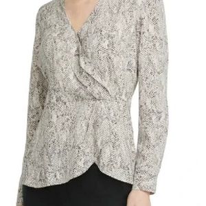 NWT Ann Taylor Factory Snake-print Faux-wrap Back-zip Blouse Sz 10 Petite